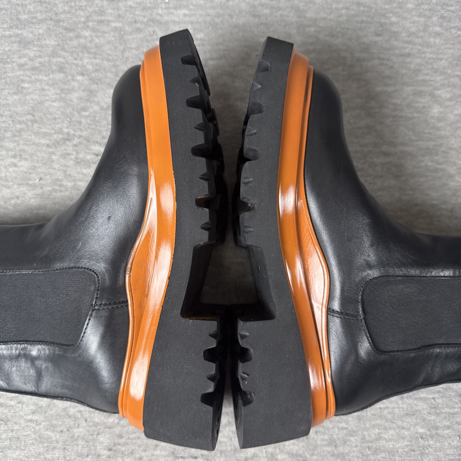 STEVE MADDEN Buxton Black Leather /Orange Lug Sole Boot Size 36 US Sz 6