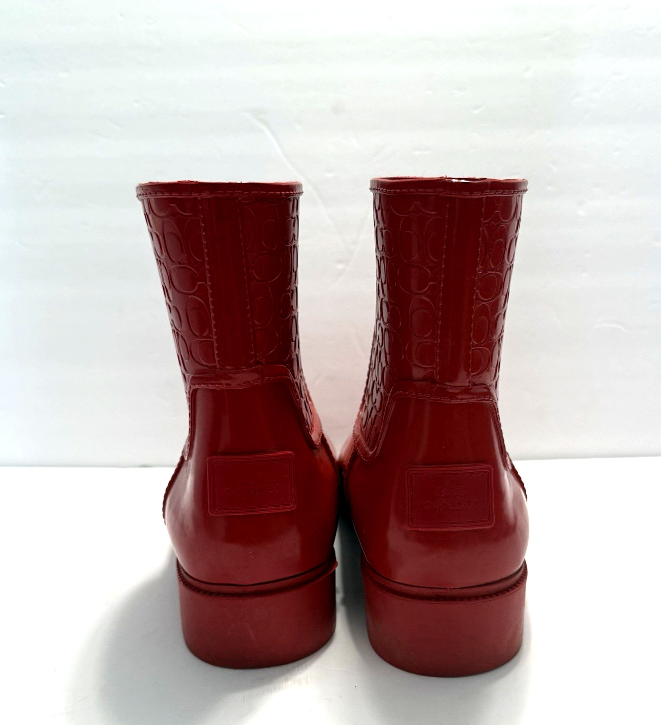 Coach Classic Signature Logo Rain Embossed Red Boots Women’s Size 10M FG1877