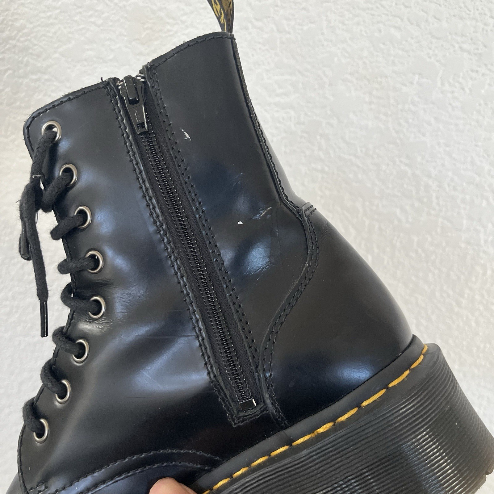 Dr. Martens Jadon Smooth Leather Platform Boots Black Womens Size 8 Polished