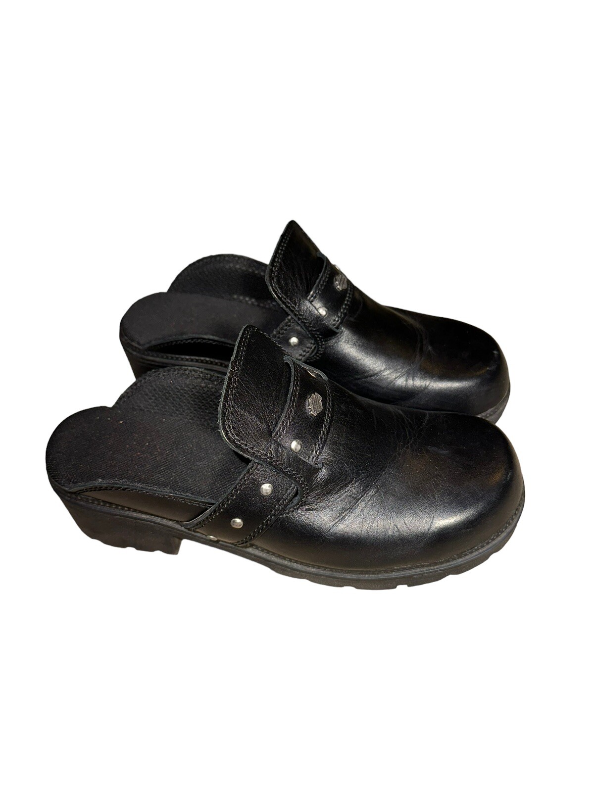 Harley Davidson Women’s Elsie Black Leather Studded Mules Clogs D84405 Size 7