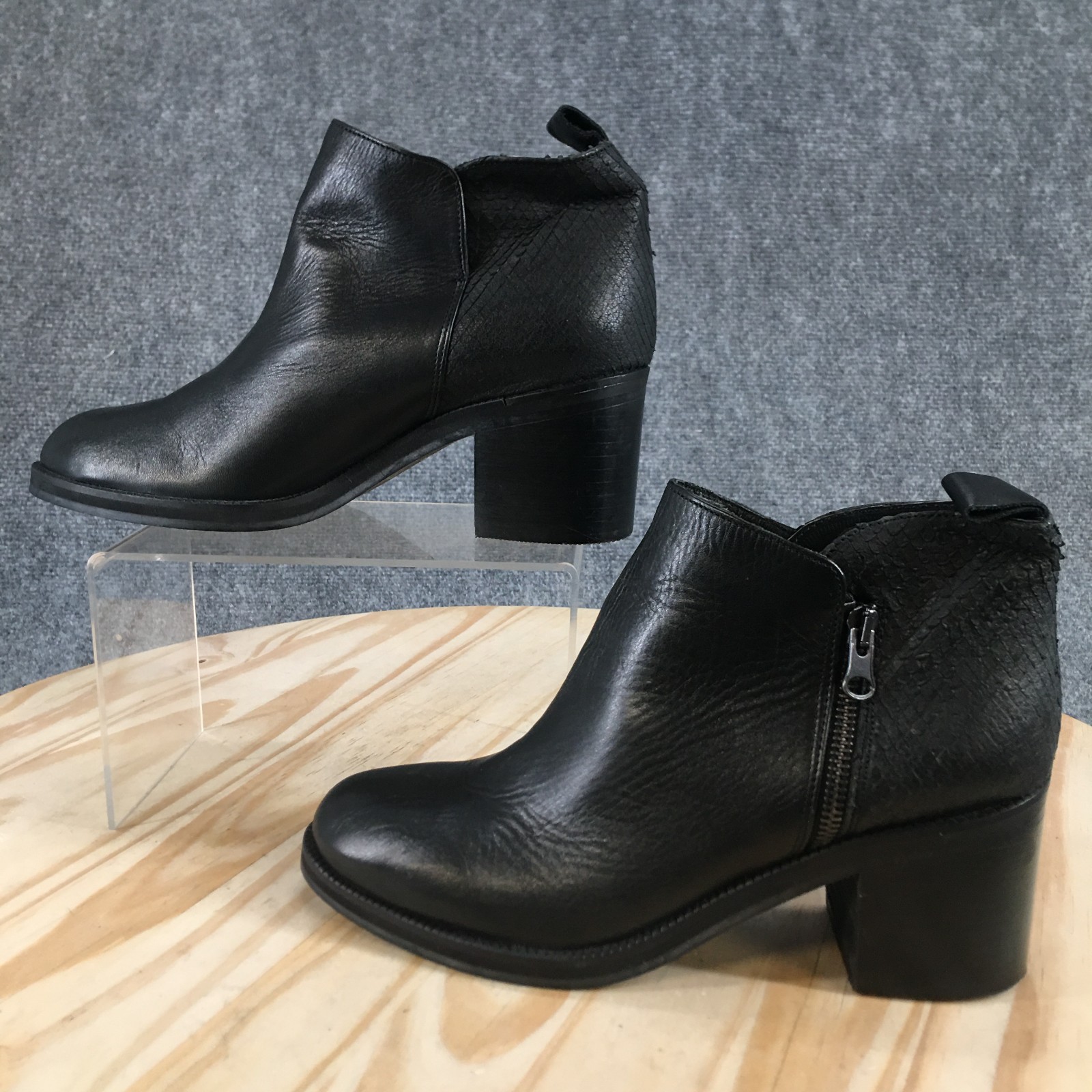 Chikato Boots Womens 39 Ankle Bootie Black Side Zip Casual Comfort Block Heels