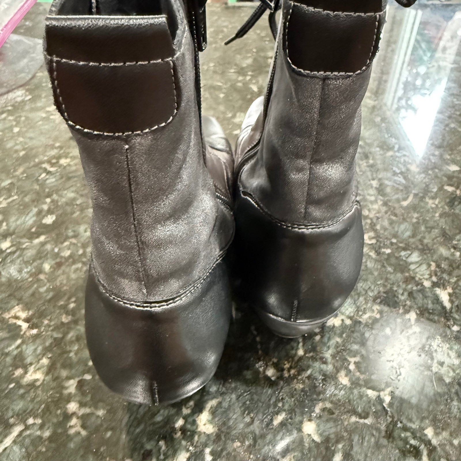 Lace Up Ankle Boots Leather Booties Snakeskin Metallic Brown Gray Black Women 40