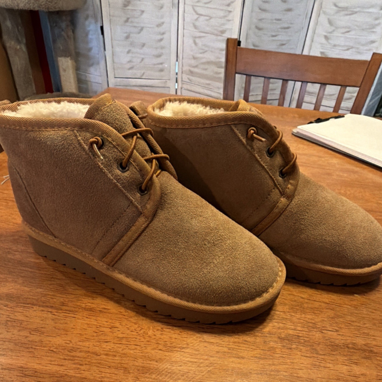 CUSHIONAIRE Women’s Brown Suede Lace Up Water Resistant Ankle Bootie Size 8
