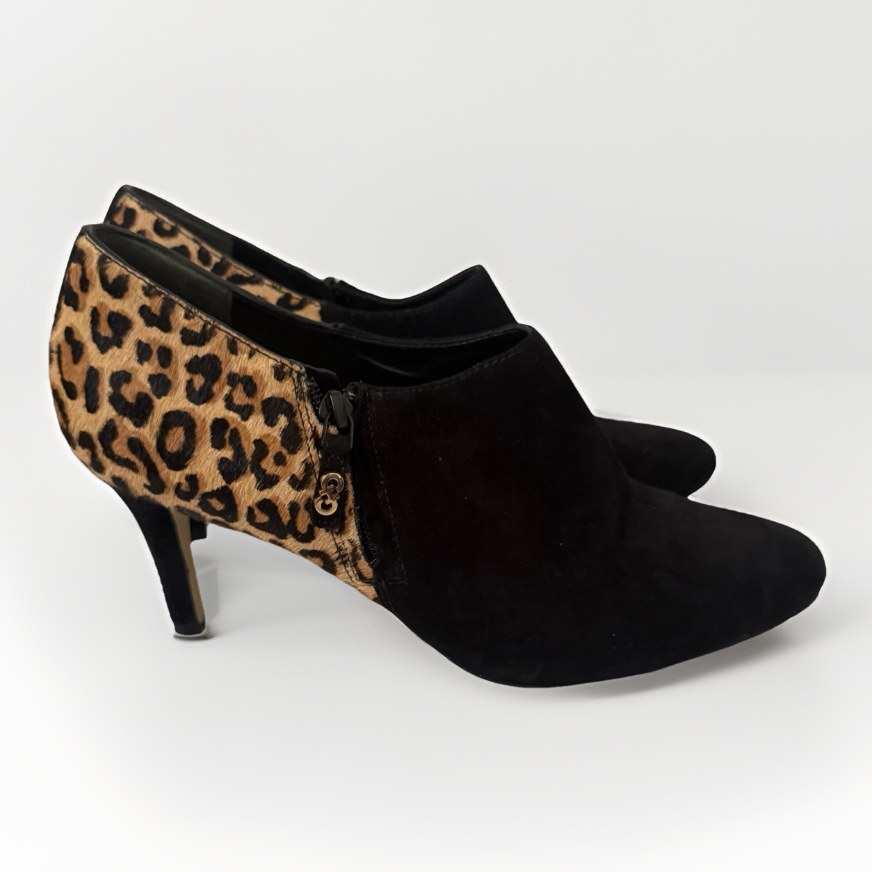 Cole Haan Grand OS Raquel Suede Calf Hair Bootie Black Leopard Business Chic 9.5