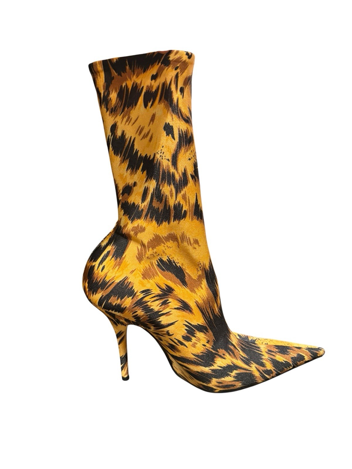 Balenciaga Knife stretch sock bootie in leopard print, size 38.5 EU (US 8.5).
