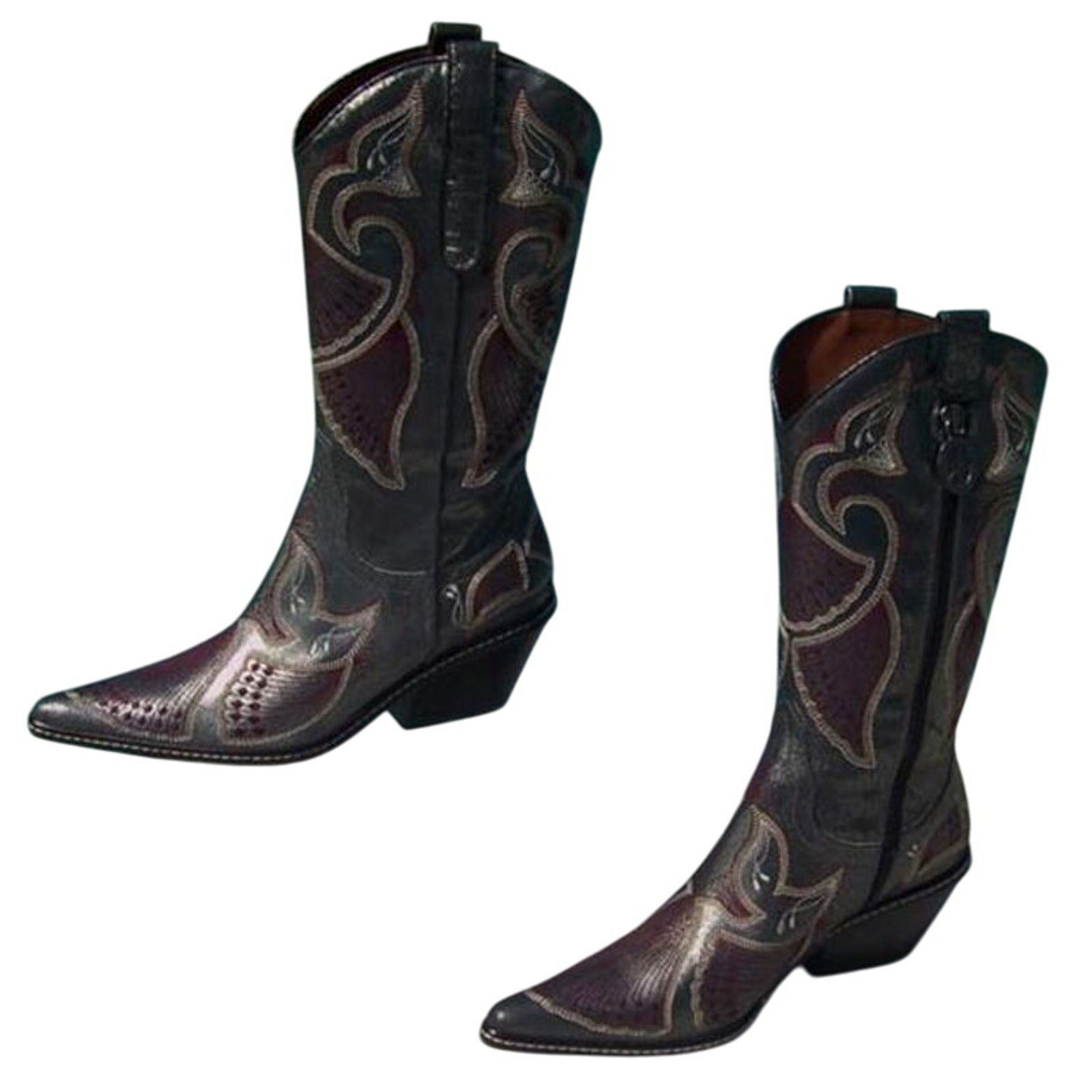 Donald Pliner Western Black Metallic Leather Intricate Stitch Boot New $750 NWT