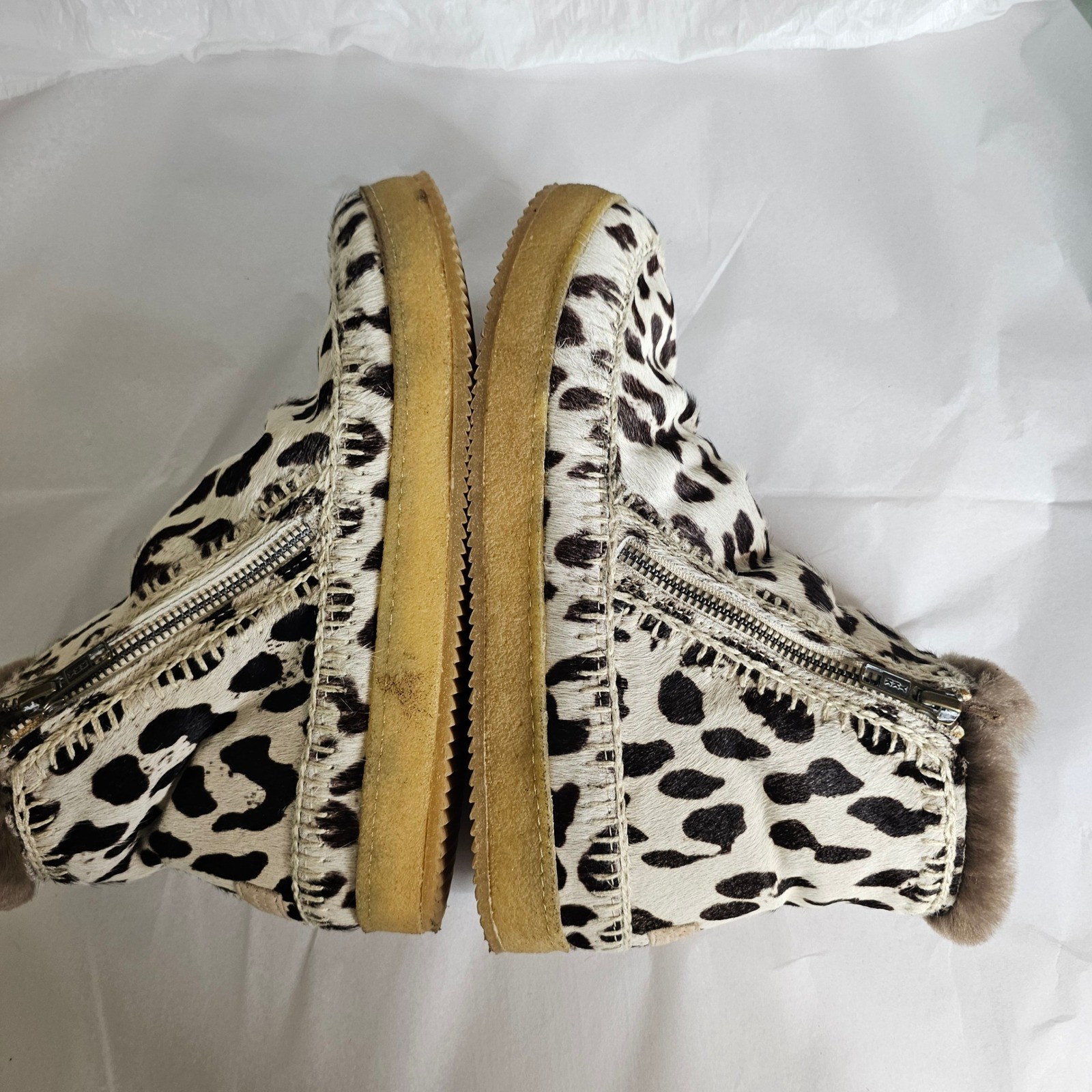 Laidback London Setsu Leopard Print Calf Hair Crochet Ankle Boots Size 40