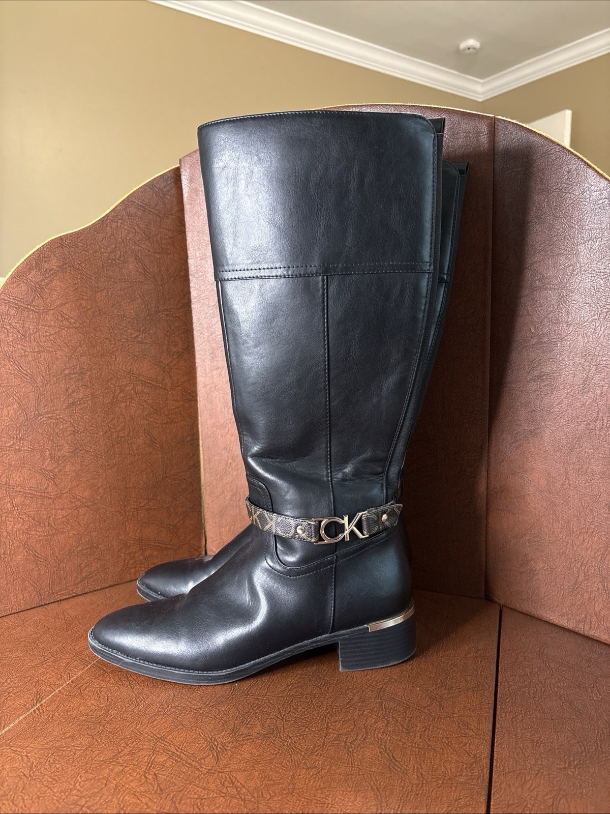 Calvin Klein Daphny Women’s Black Vegan Leather Knee Boots Size US 11 NEW