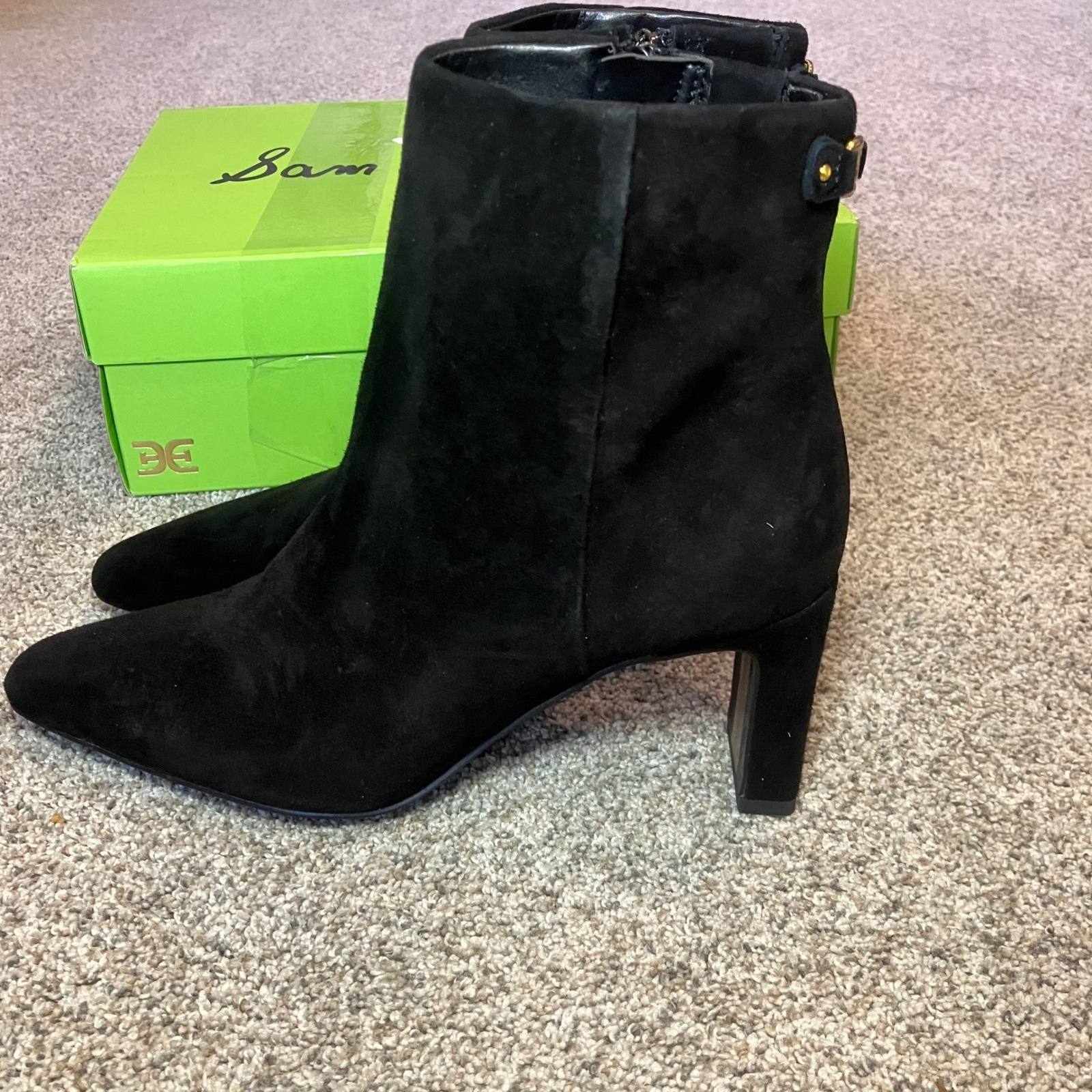 Sam Edelman Saige Black Suede Pointed Toe Block Heel Ankle Boots Womens 6.5M NIB