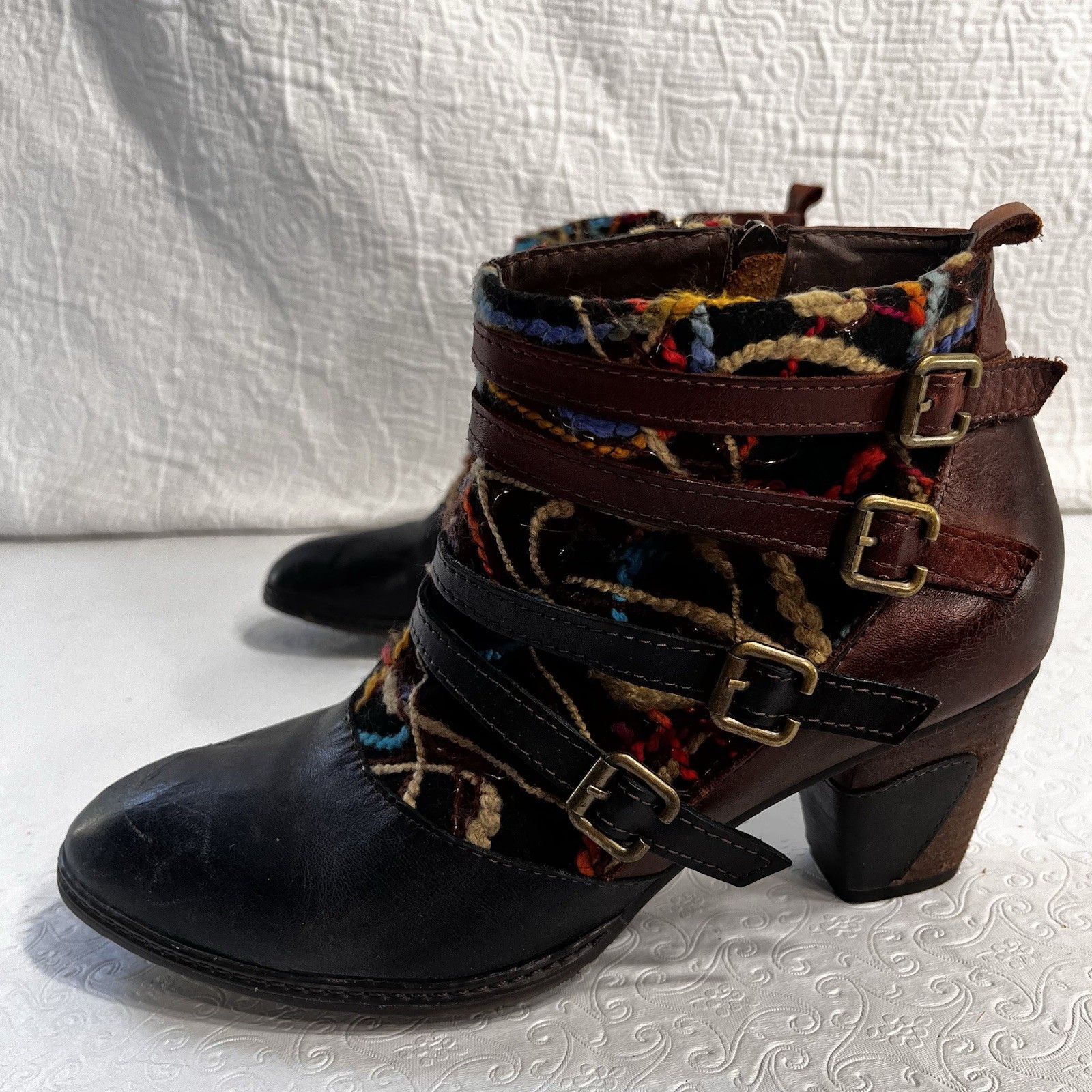 Spring Step LArtiste Womens 42 Redding Boot Block Heel Strappy Layered Leather