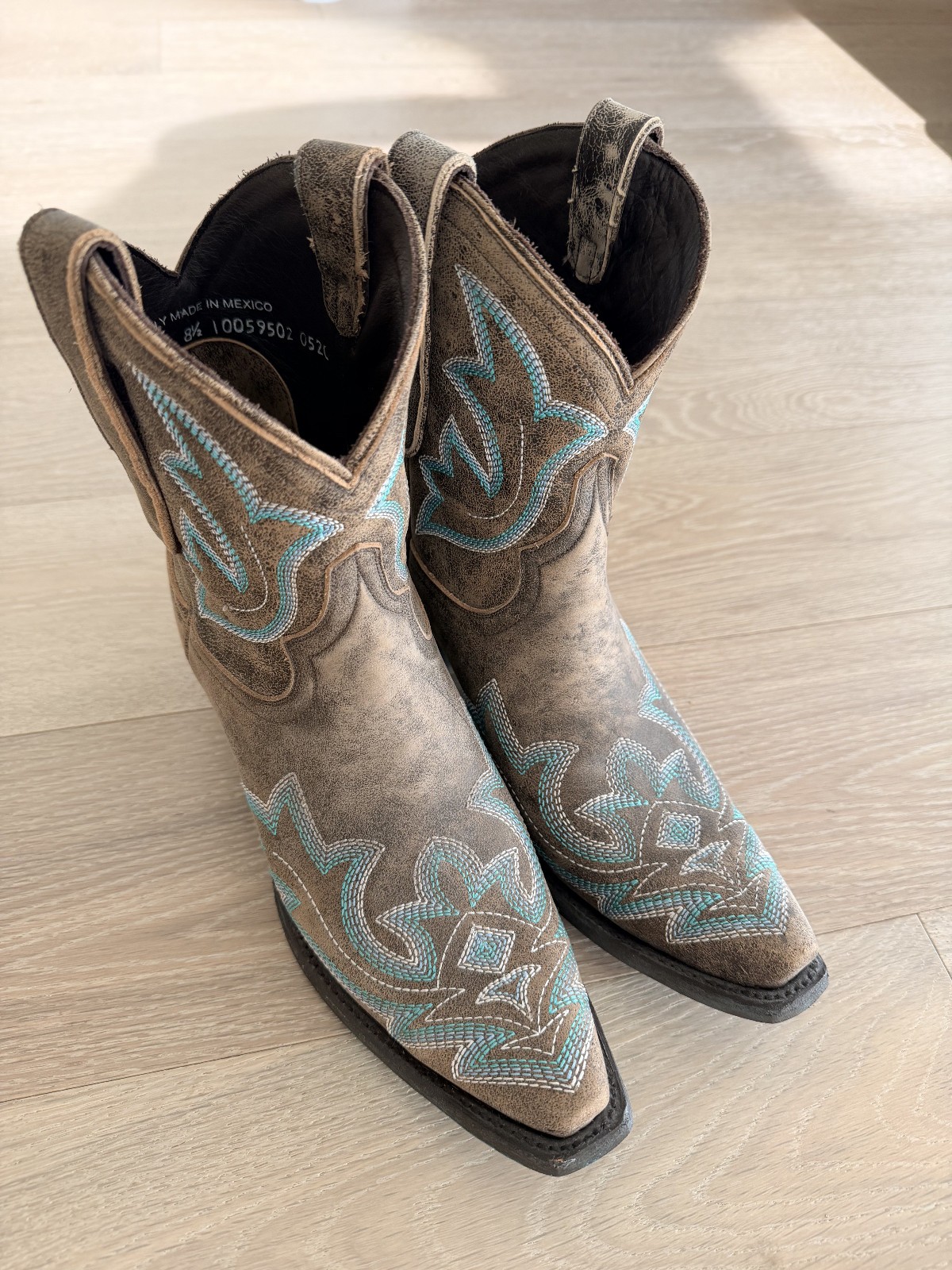 Lane Lexington Booties Womens 8.5 Sand & Stream Turquoise Sole Snip Toe Cowgirl
