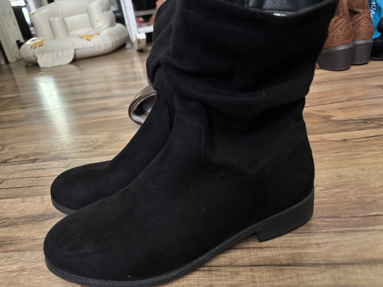 Wanted Black Faux Suede Mid-Calf Bootie Round Toe Zip Womens Size 7
