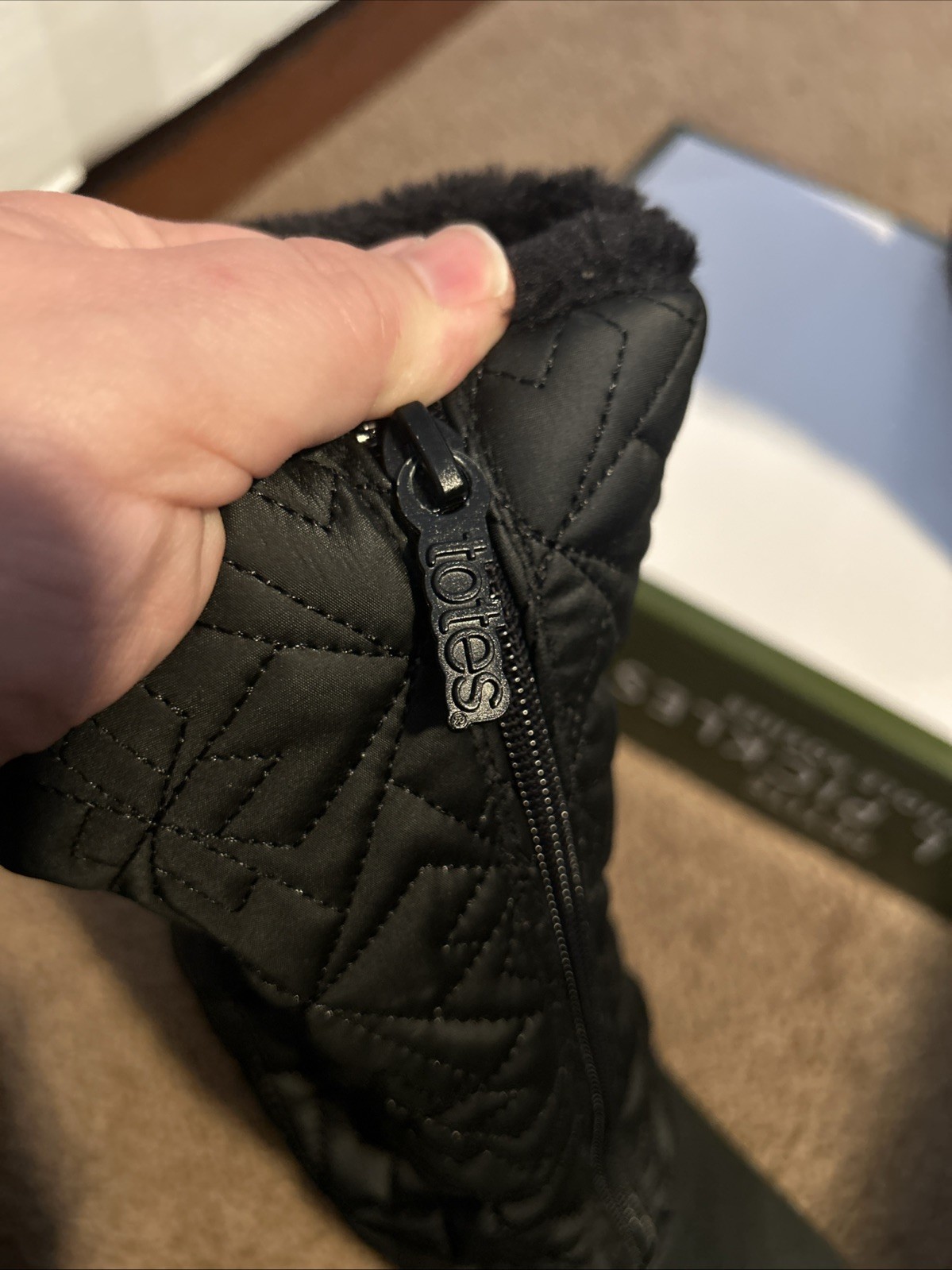Totes Black Quilted Mid-Calf Snow Boots Faux Fur Lined Zip Round Toe Rubber