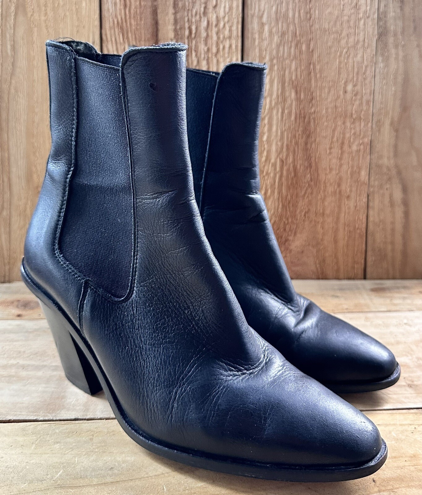 Topshop Heeled Western Ankle Boots Women’s 7.5/ 38 Black Leather Business