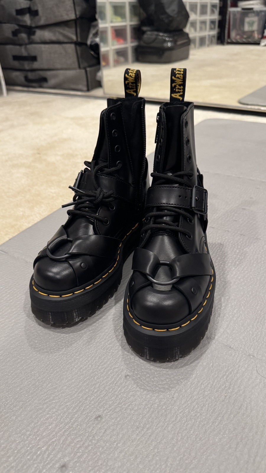 Dr. Martens Leather Platform Boots Jadon Harness Black, Size US 7W 6M 38EU