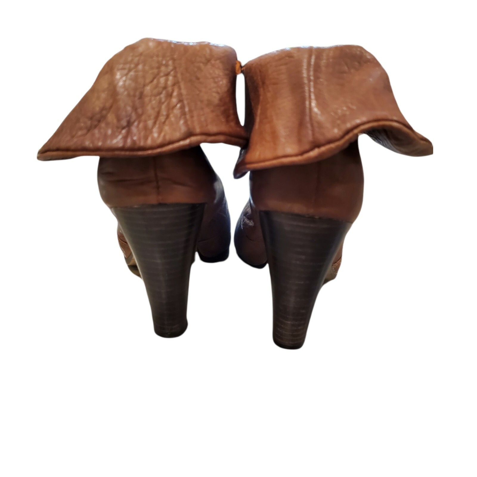 Dolce Vita Size 6 Brown Leather Fold Over Booties Heeled 3.5″ Butter Soft