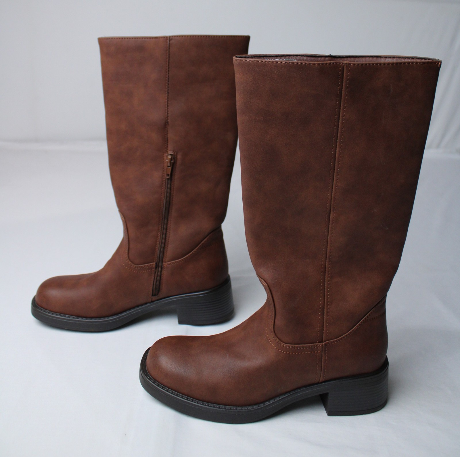 New York & Company Women’s Square Toe Platform Chunky Boots AC2 Brown Size US:9
