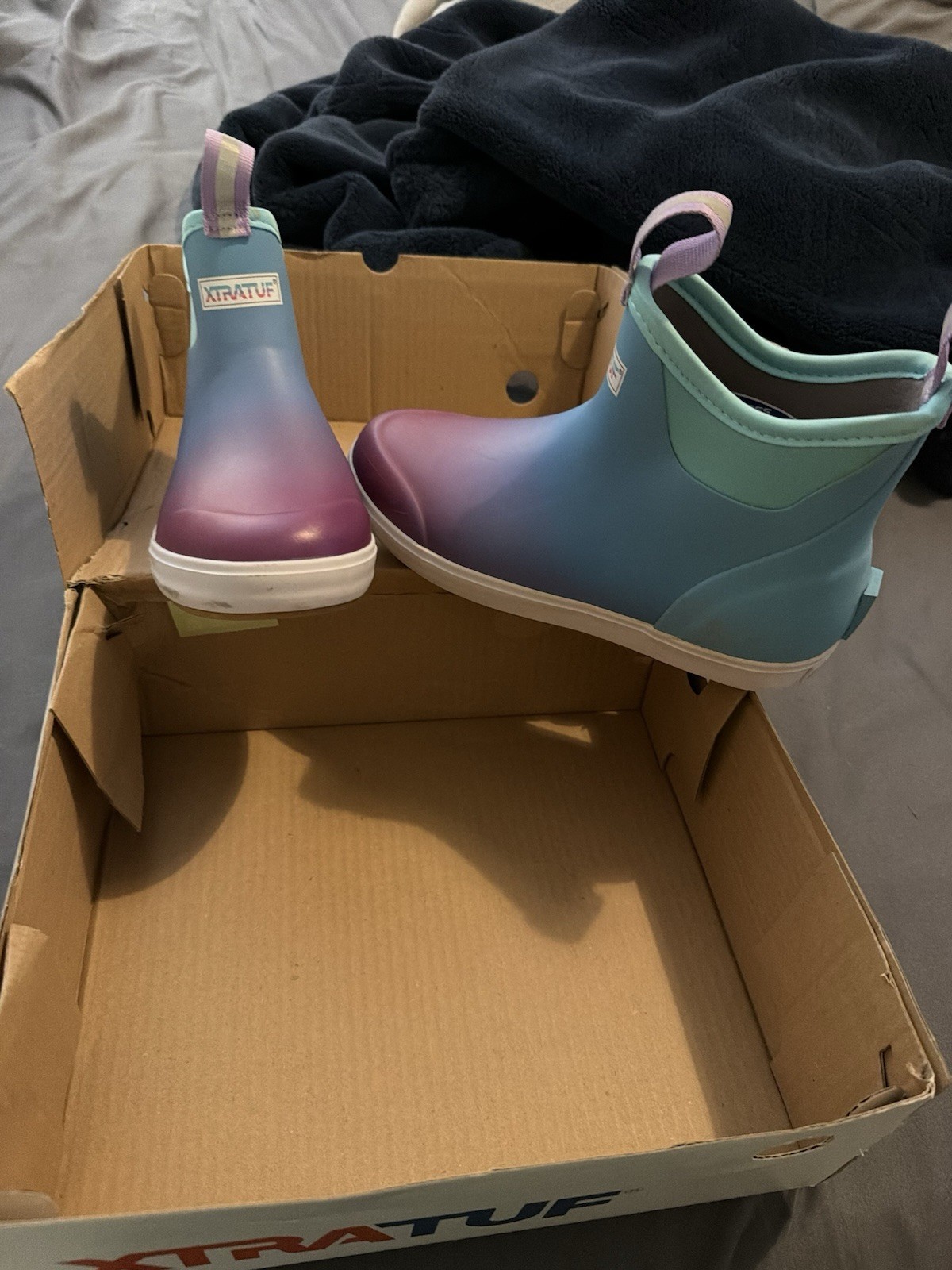 XTRATUF Women’s Ankle Deck Boot Waterproof Rubber Colorblock Blue/Purple 7