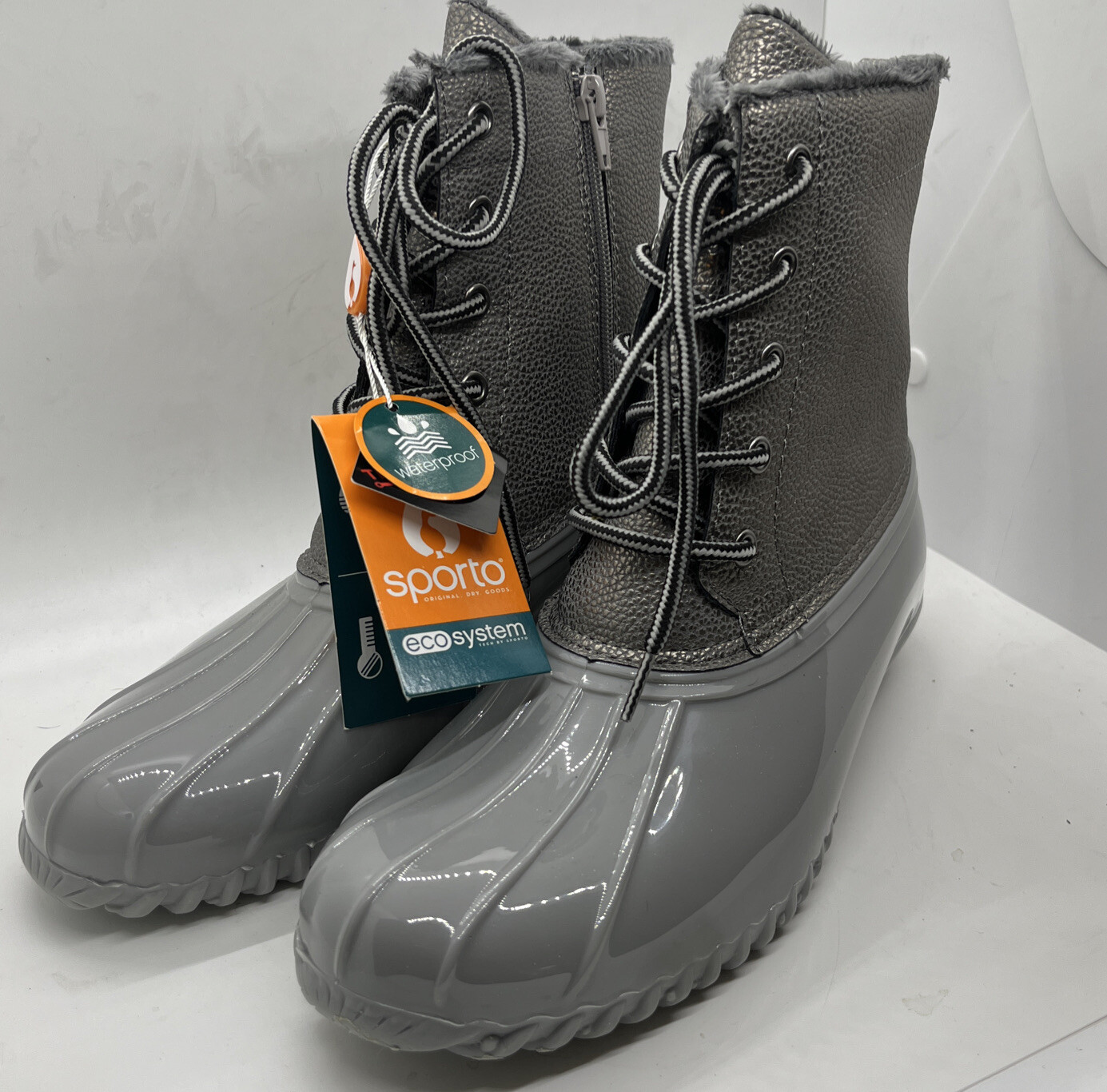 SPORTO Women’s Lace Up Gray Short Boots Waterproof Temp Control New FREE SHIP