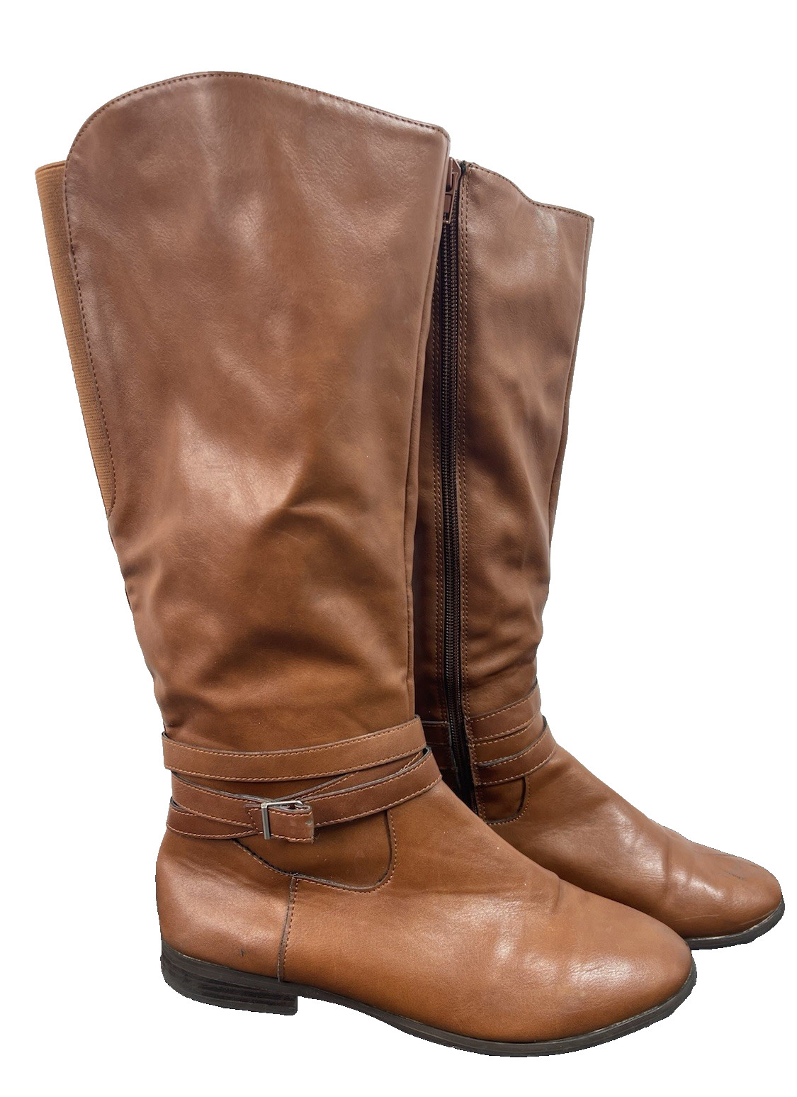 Style & Co Fridaa Barrel Women’s Brown Leather Tall Boots Buckle Accent Size 8M