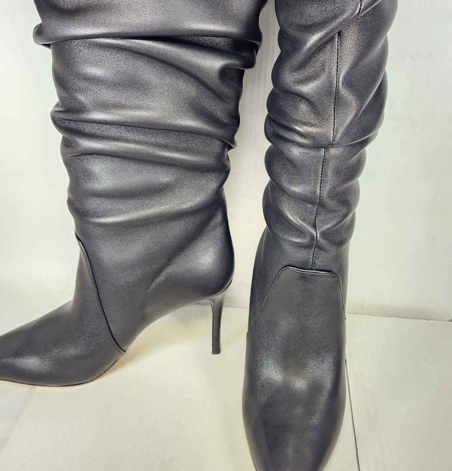 Size 7.5 – Michael Kors Dawn Heeled Boot Black LEATHER Stilletto Pointed Toe