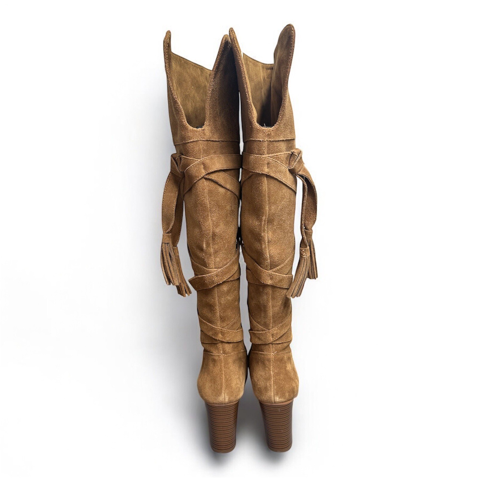 $275 SAKS FIFTH AVENUE Suede Leather Knee-High Tasseled Mariann Heel Boot 10