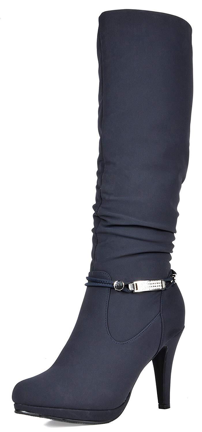 Women Stilettos High Heel Side Zipper Faux Fur Lined Knee High Boots