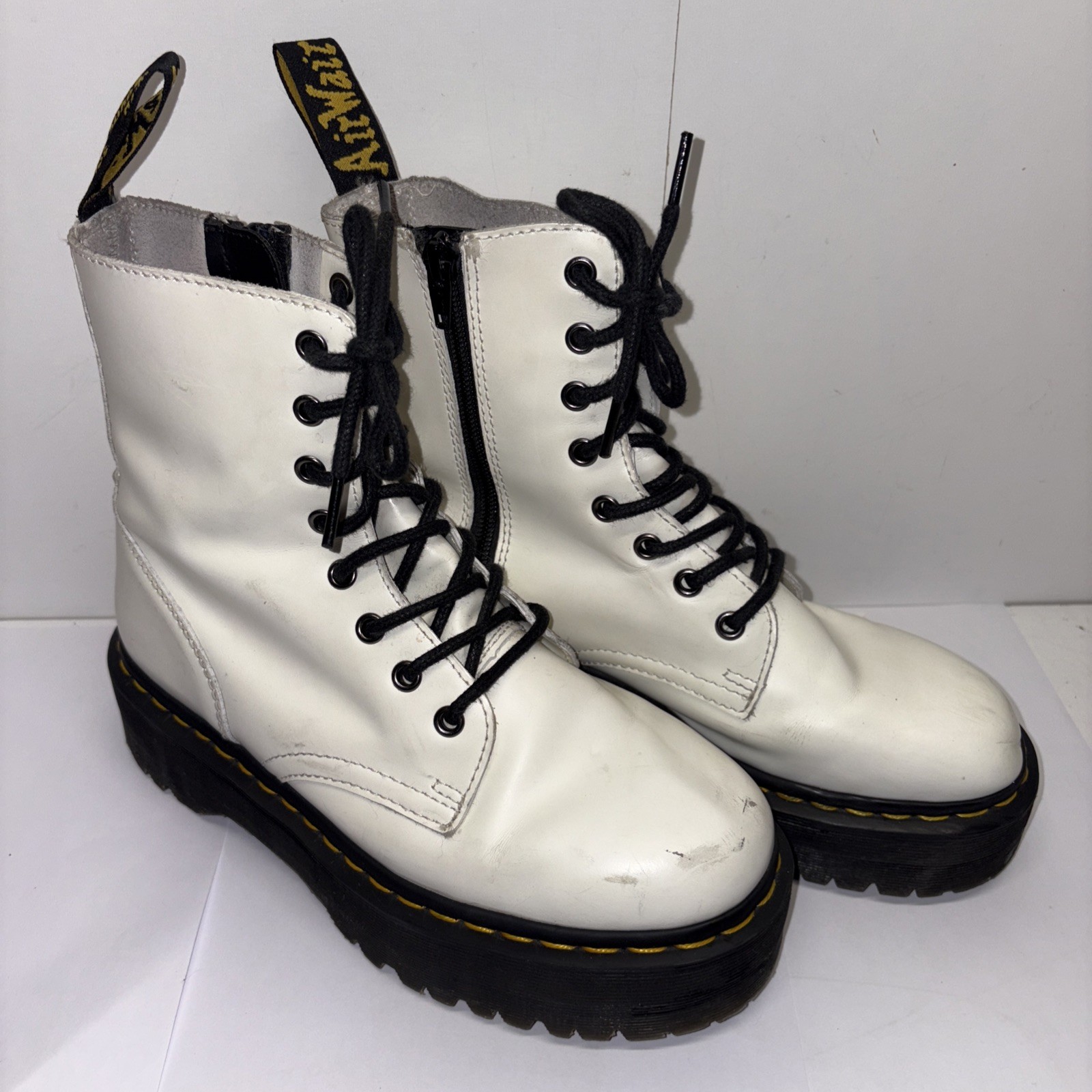 Dr. Martens Jadon White Smooth Leather Platform Zip Side Boots SIZE USL 8/USM 7