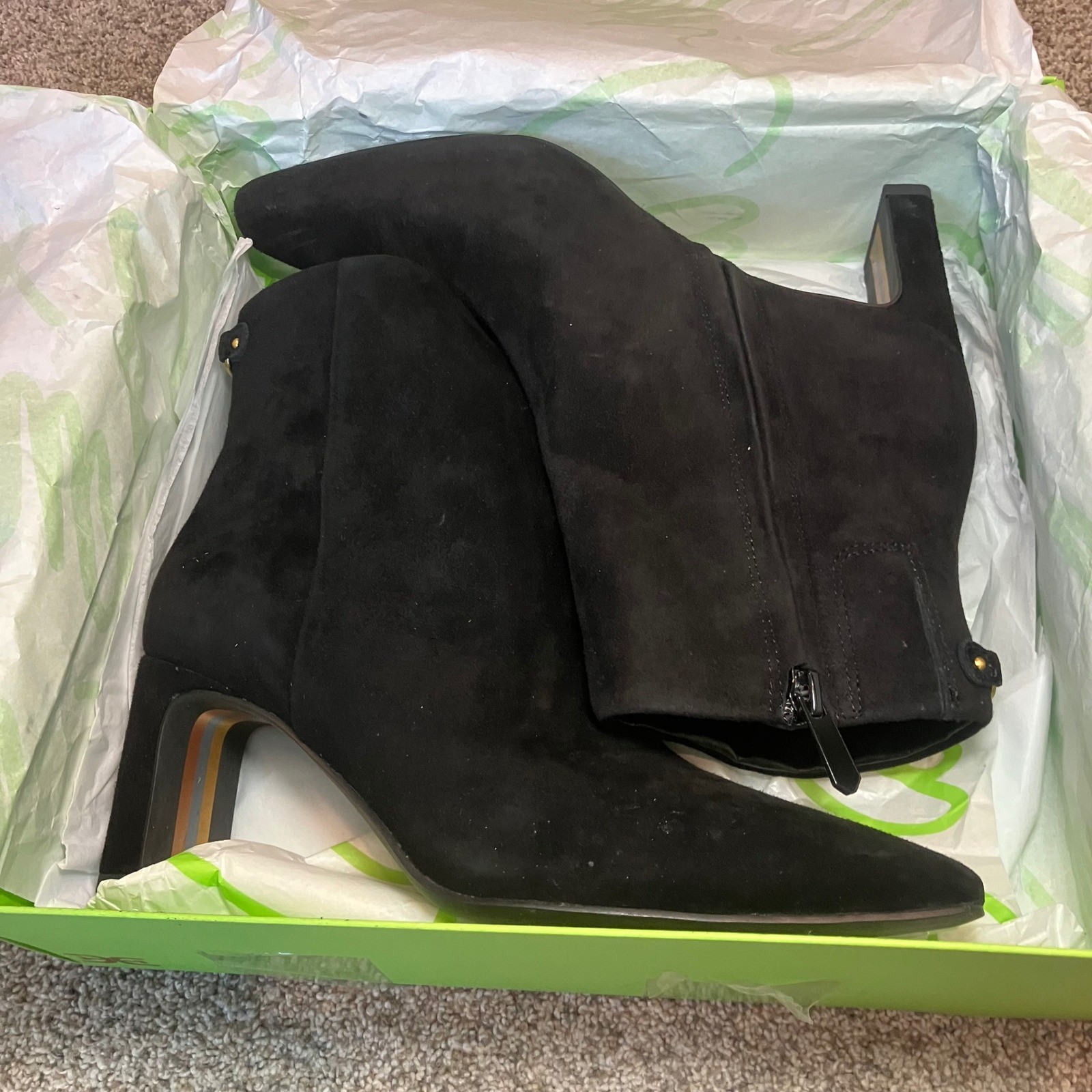 Sam Edelman Saige Black Suede Pointed Toe Block Heel Ankle Boots Womens 6.5M NIB