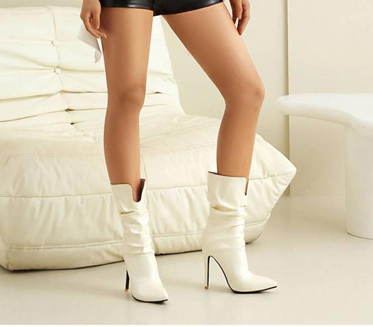 Womens Pointed Toe Slouch Mid Calf Boots Ladies Dress Party Nightclub Shoes Size