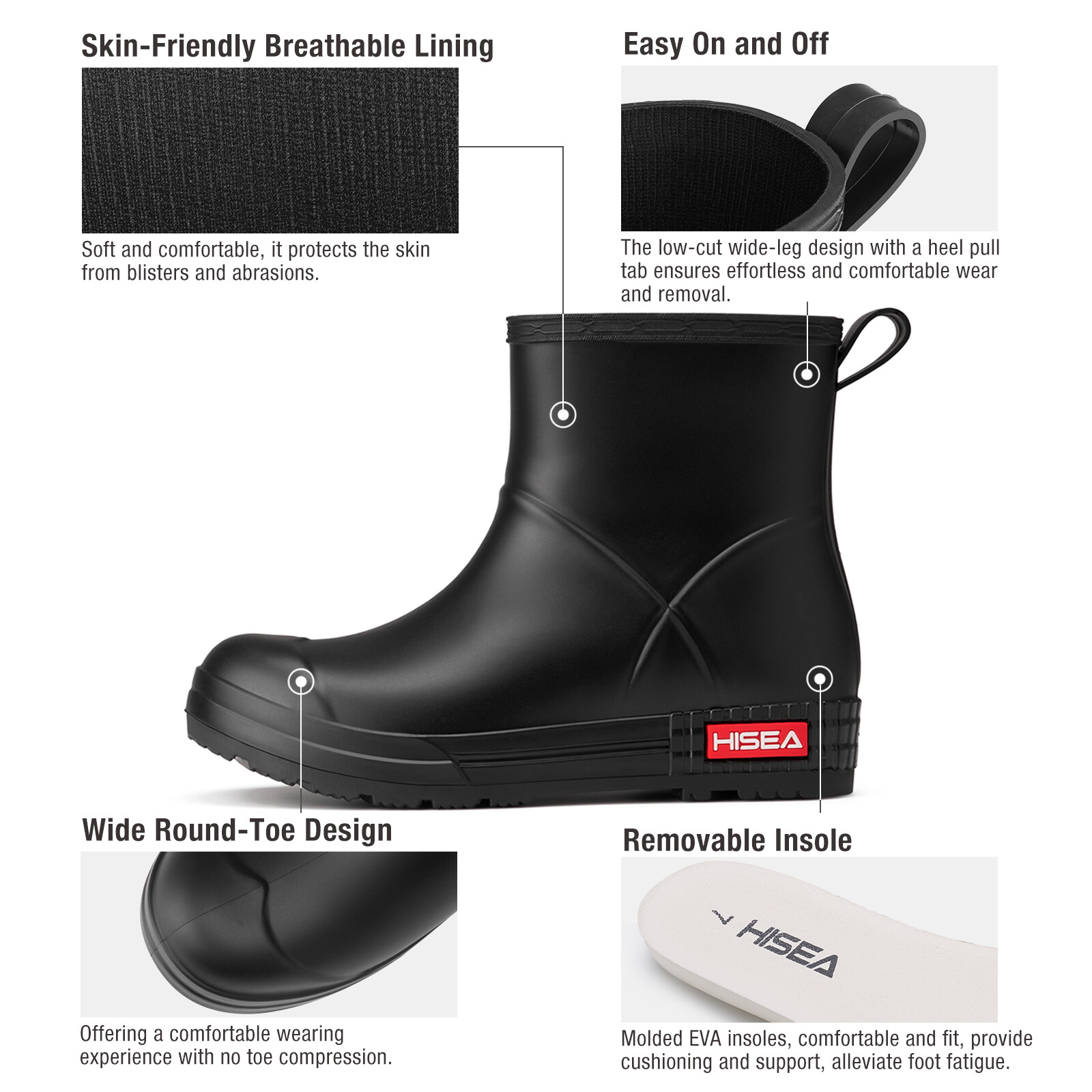 HISEA Women Ankle Rain Boots Waterproof Anti-Slip Hiking Farm Garden Work Boots