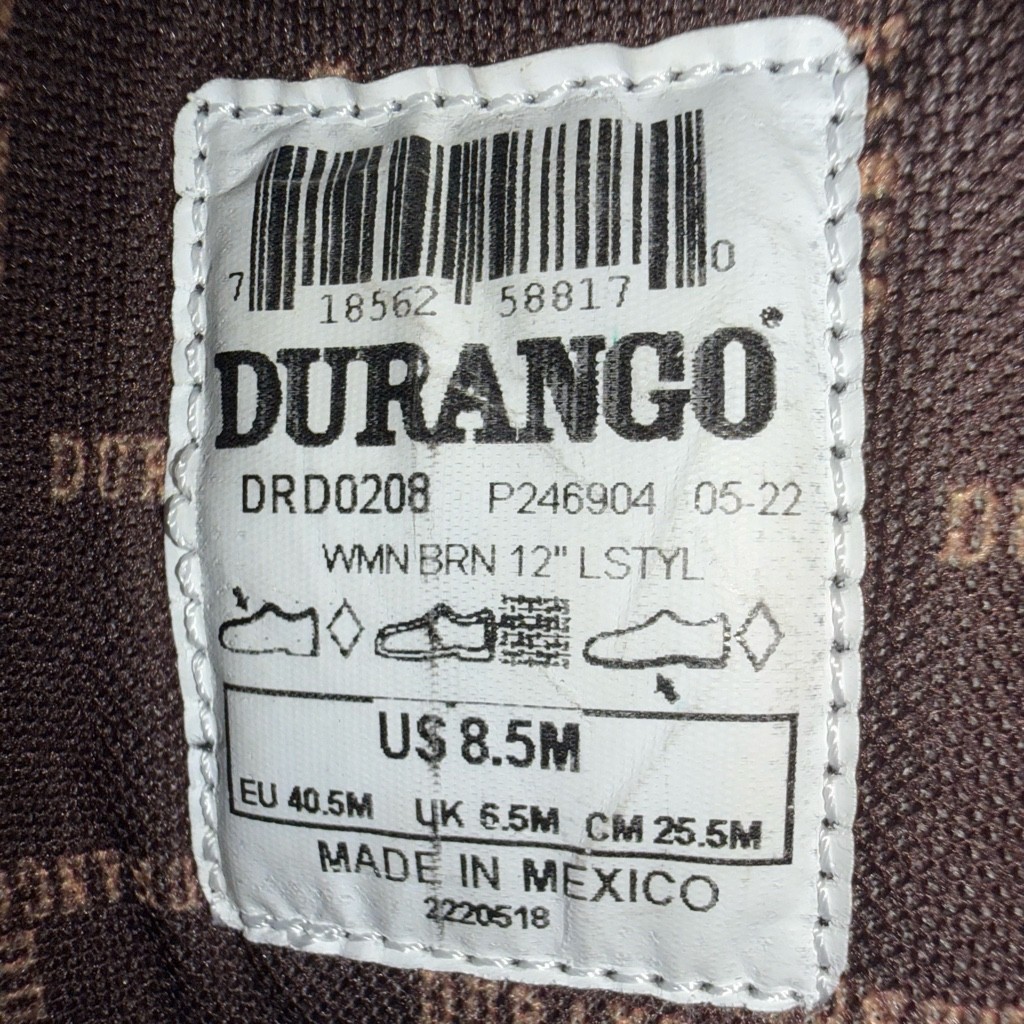Durango Crush DRD0208 Women’s 8.5M Brown 12” Western Cowboy Boots NWOT Mexico