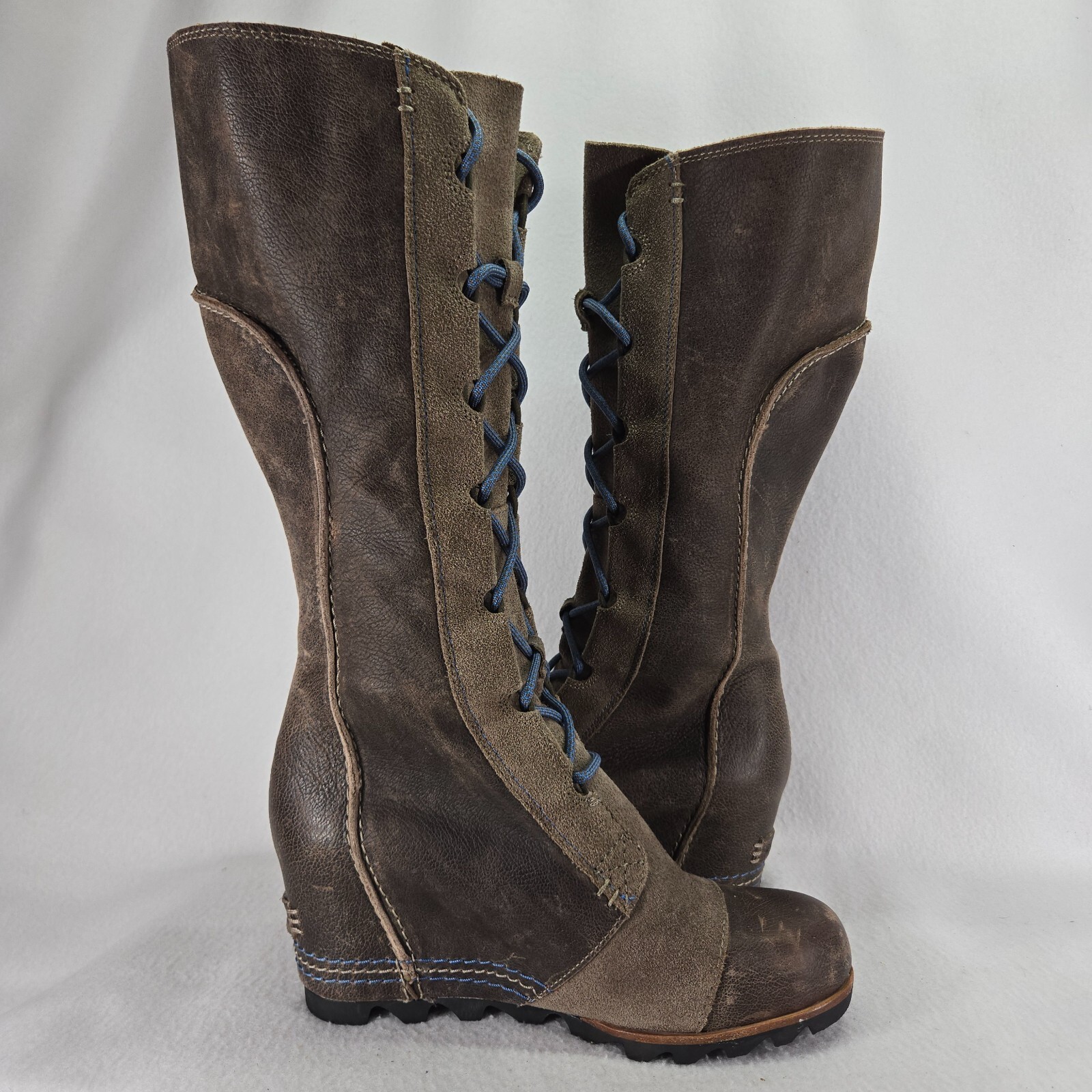 Sorel Boots Womens 9.5 Brown Gray Cate The Great Leather Hidden Wedge Waterproof