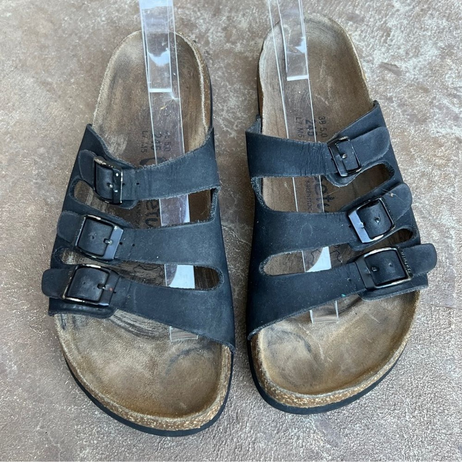 Betula by Birkenstock 3 Strap Black Nubuck Leather Sandals Sz 7