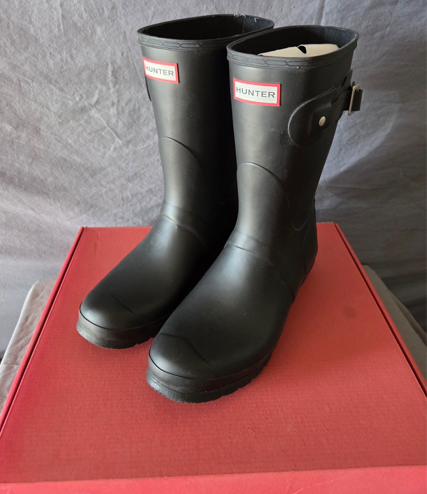 Hunter Original Short Back Adjustable Women’s Waterproof Boots Black Size 9 NEW