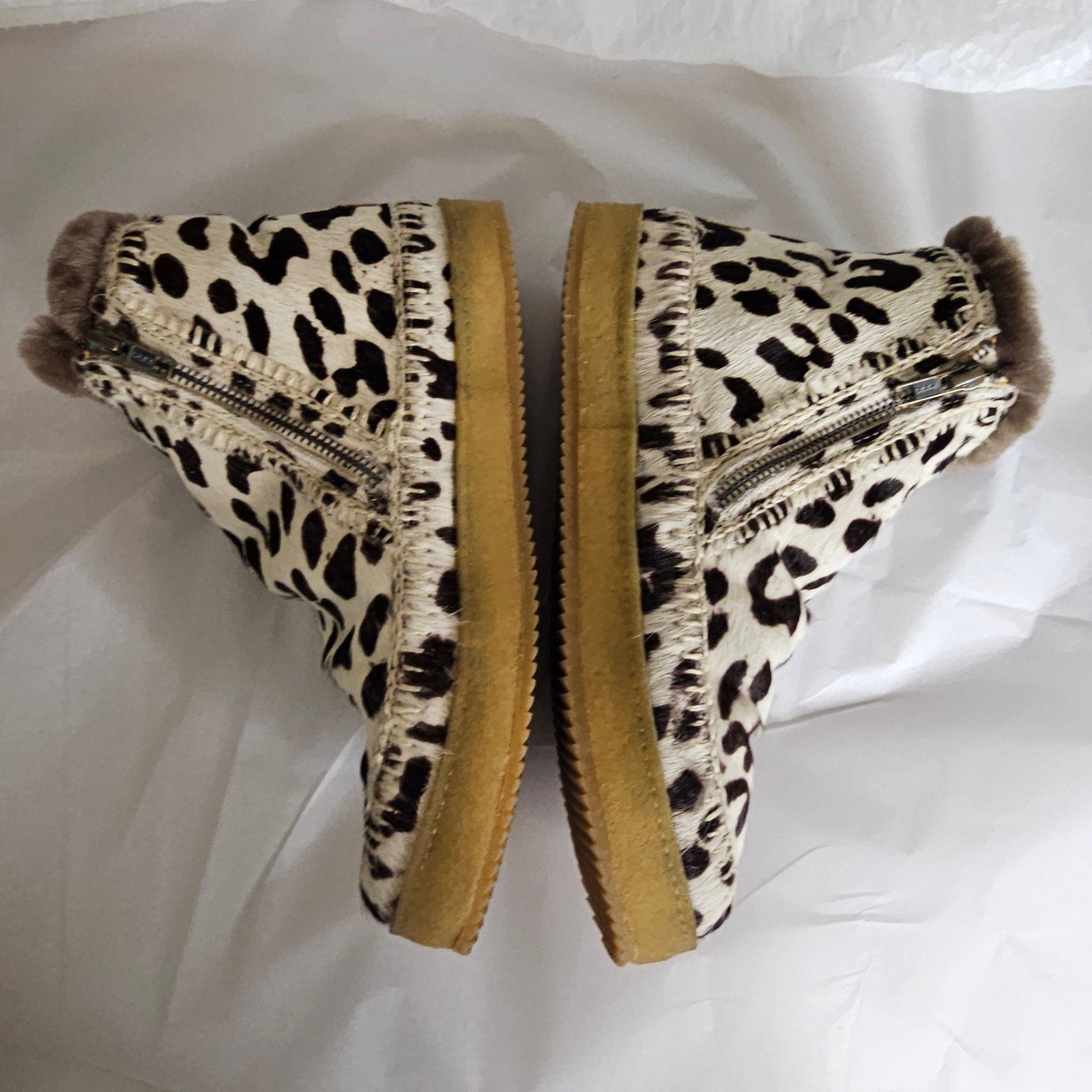 Laidback London Setsu Leopard Print Calf Hair Crochet Ankle Boots Size 40