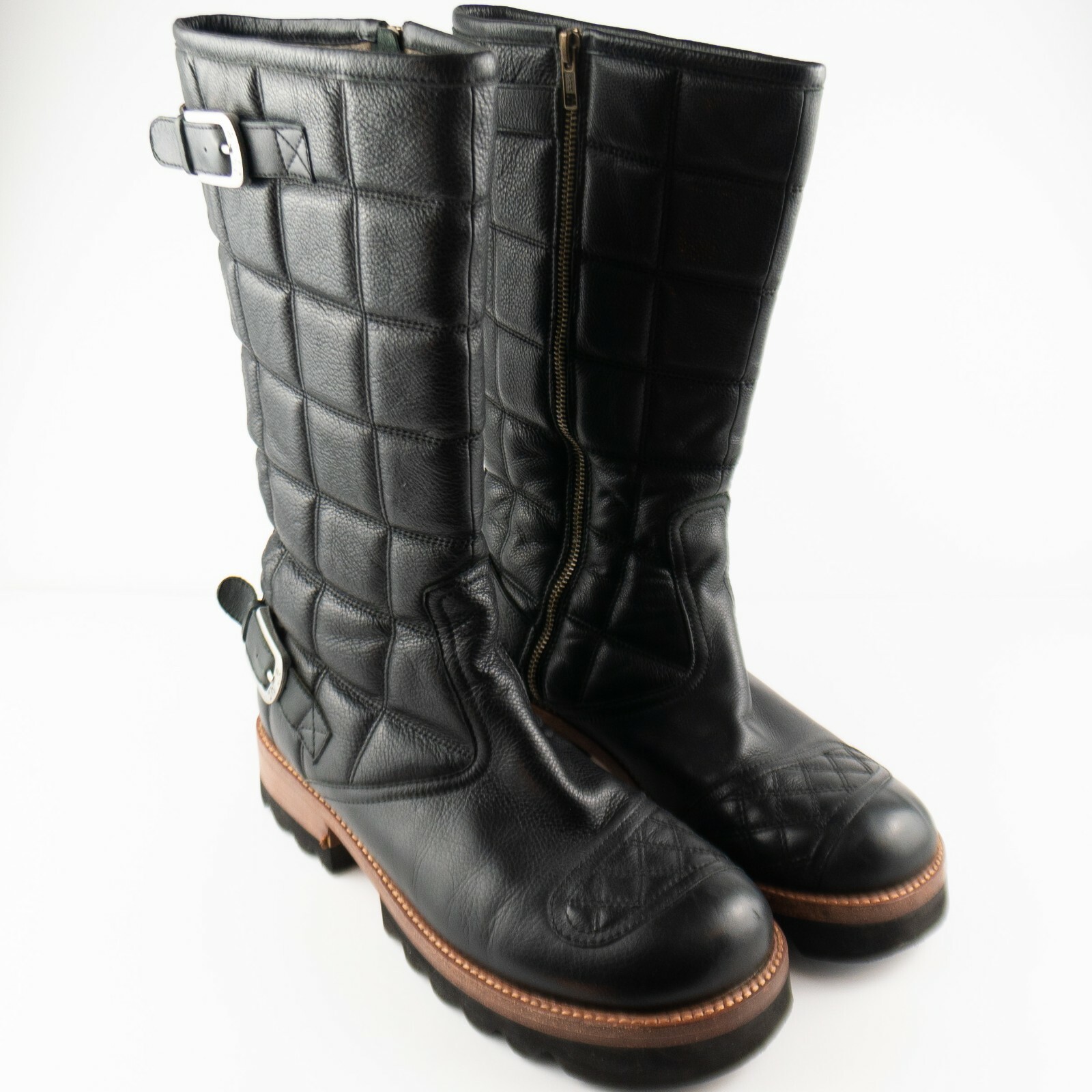 FREE PEOPLE Jim Barnier QUILTED BLACK LEATHER Leather Boots Sz 10 wmn 14inches