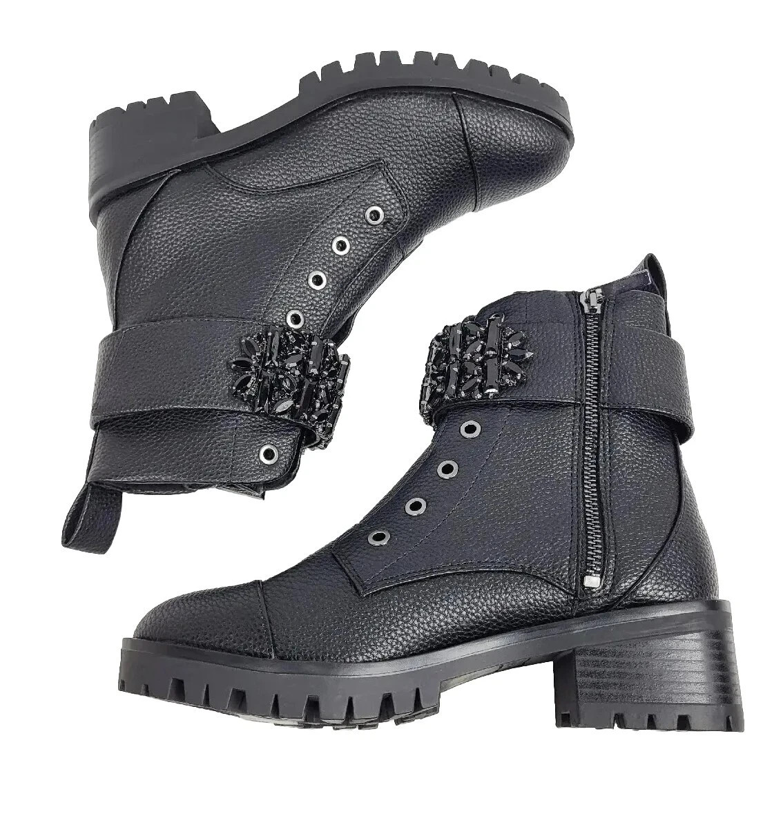Karl Lagerfeld Paris Women Booties Payson Combat Black Boot Embellished Size 7.5