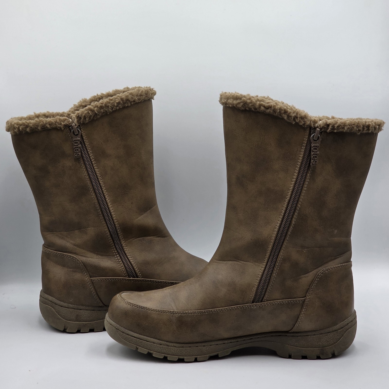 Totes Nala Snow Boots Womens 9M Brown Insulated Side Zip Faux Leather Winter