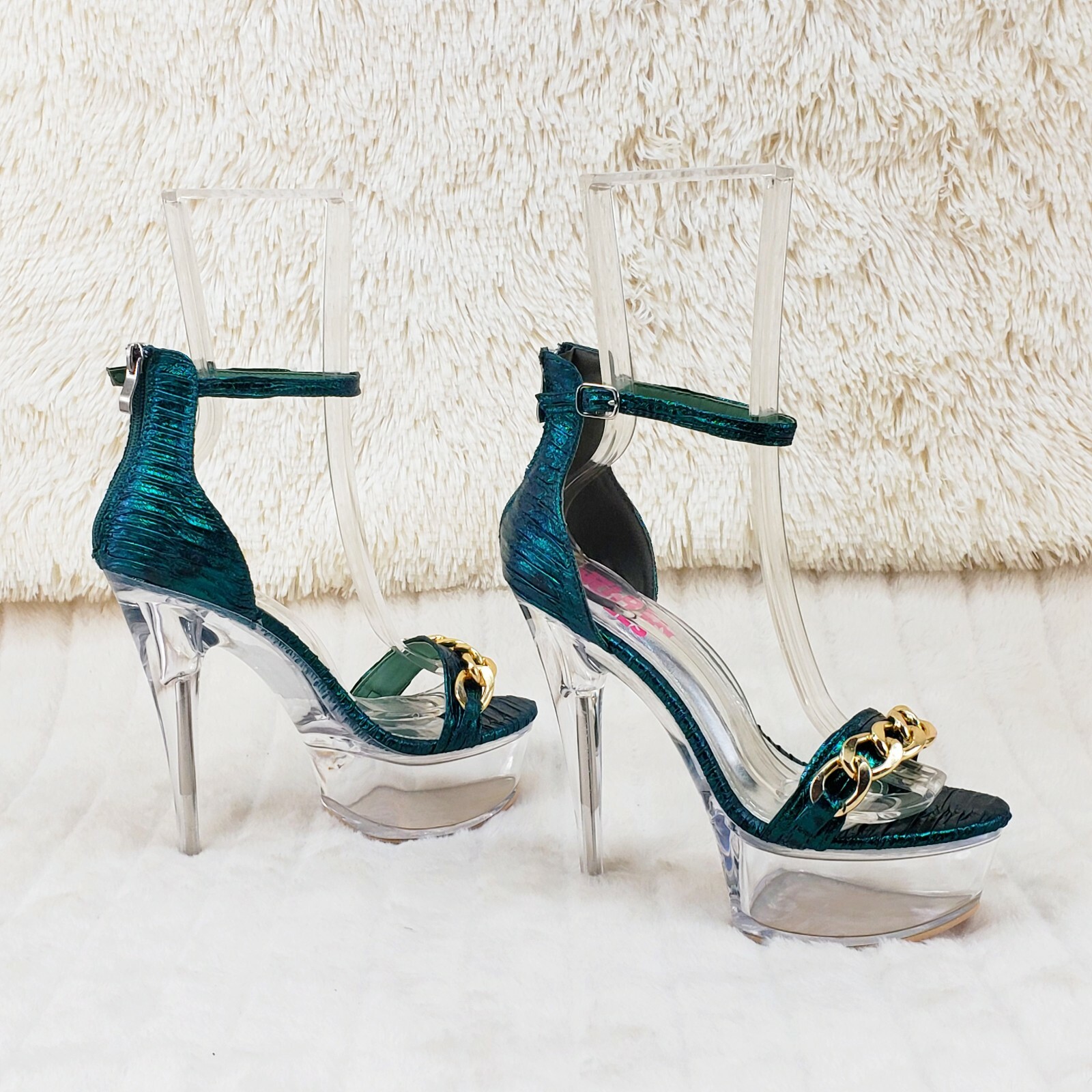Voltaire Shimmery Green Closed Back Clear Platform High Heels