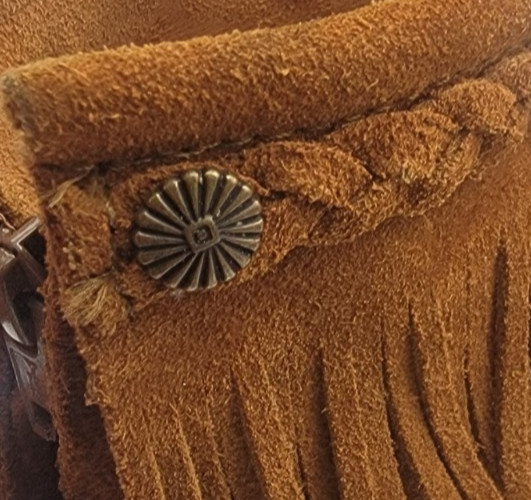 $95 EUC Minnetonka Womens Suede Back Zip Fringe Moccasin Ankle Boots 292 Brown 7