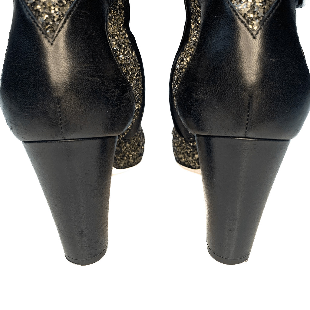 Jimmy Choo Henrietta Silver Glitter Star Leather Trim Ankle Booties EU 36 US 6