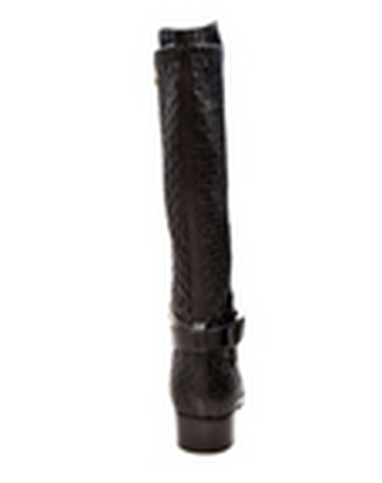Wide Calf Boot Naz Black Leather Riding Boots with Quilted Back and Buckle