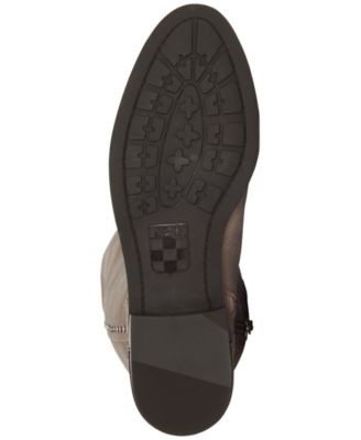 VINCE CAMUTO Womens Beige Heel Accent Studded Zip-Up Leather Riding Boot 5