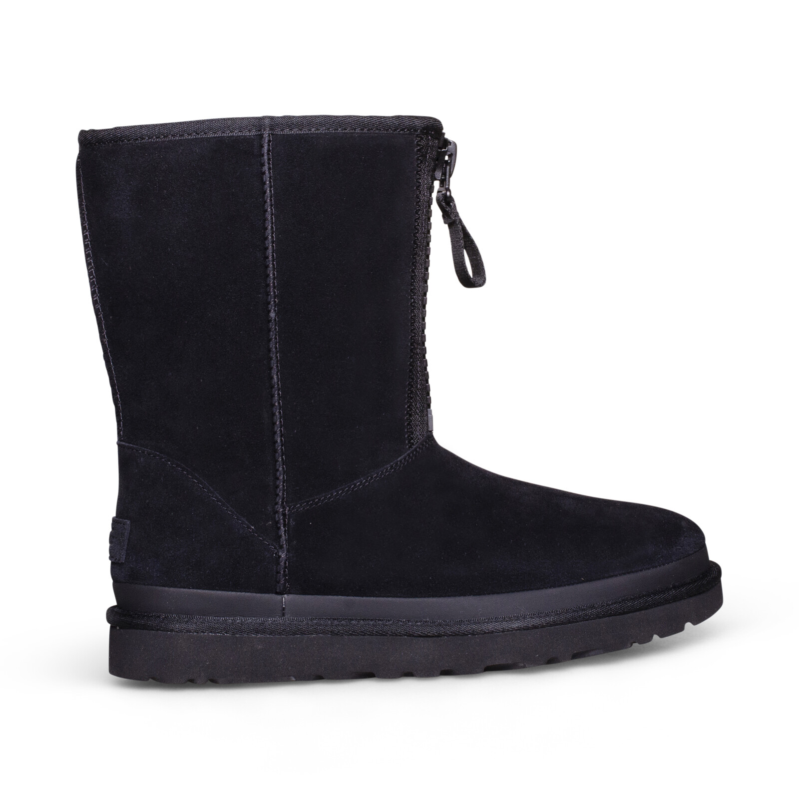 UGG CLASSIC SHORT ZIPPER TAPE LOGO BLACK SUEDE WOMEN’S BOOTS SIZE US 9/UK 7 NEW