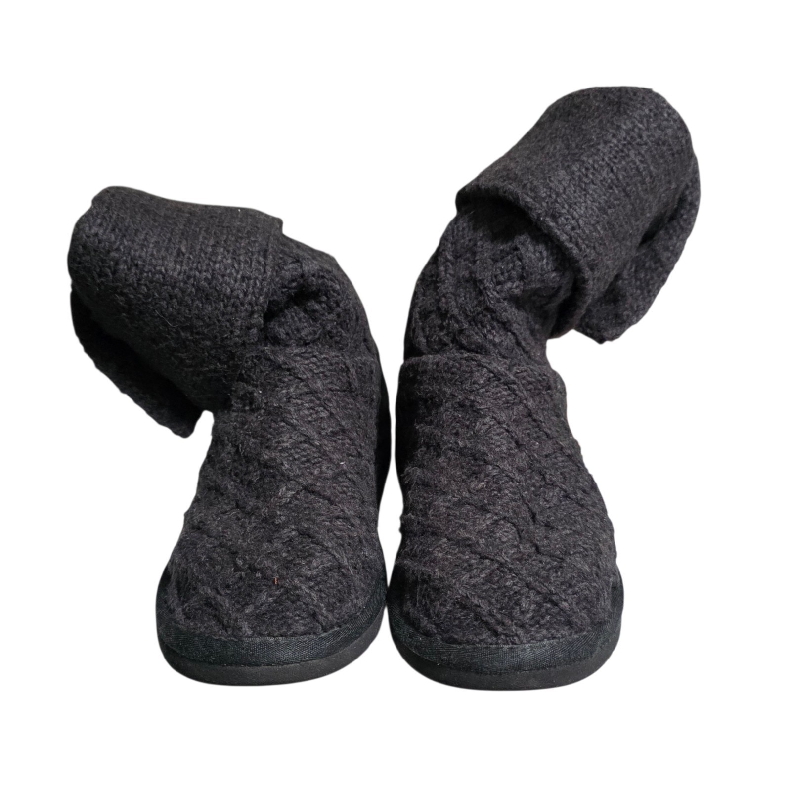 UGG Cardy Knit Boots Womens 6 Black Cable Knit Fold Over Winter Cozy Shoes