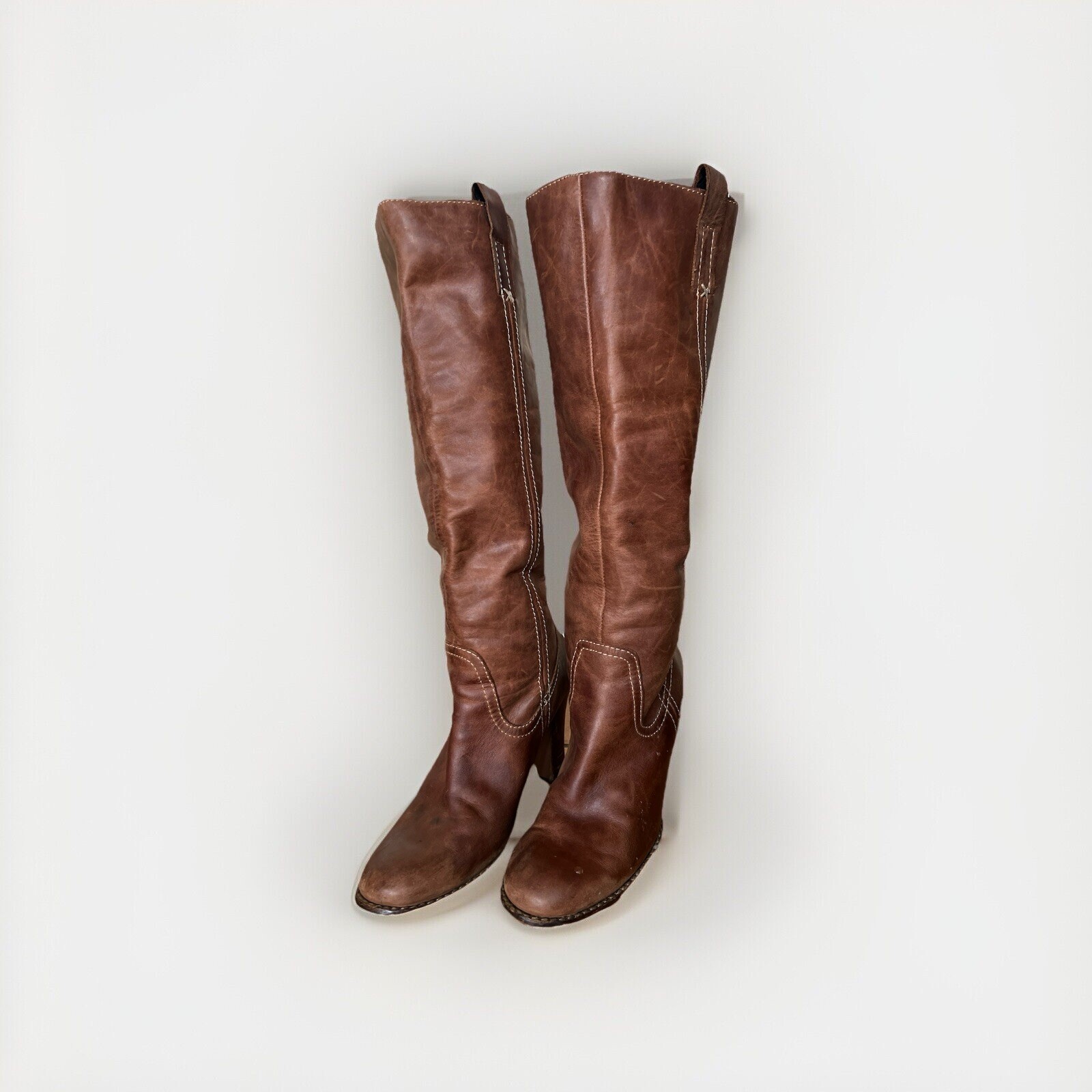Vintage Y2K Brown Leather Boots Tall Knee High Heeled ALDO Size 9 40 Western