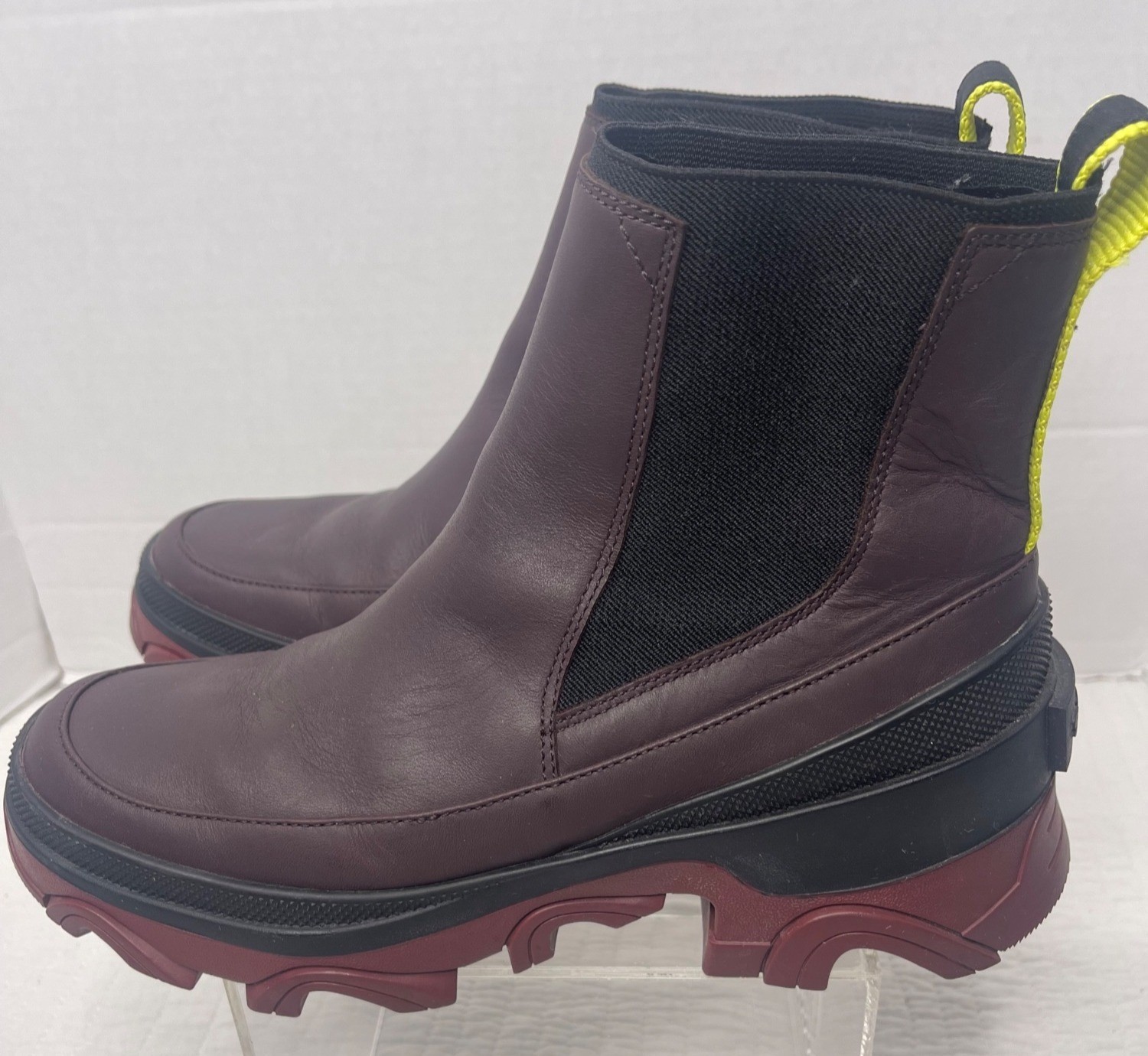 Sorel Womens Brex Chelsea Leather Ankle Booties 8 Maroon Brown Black Pull-On