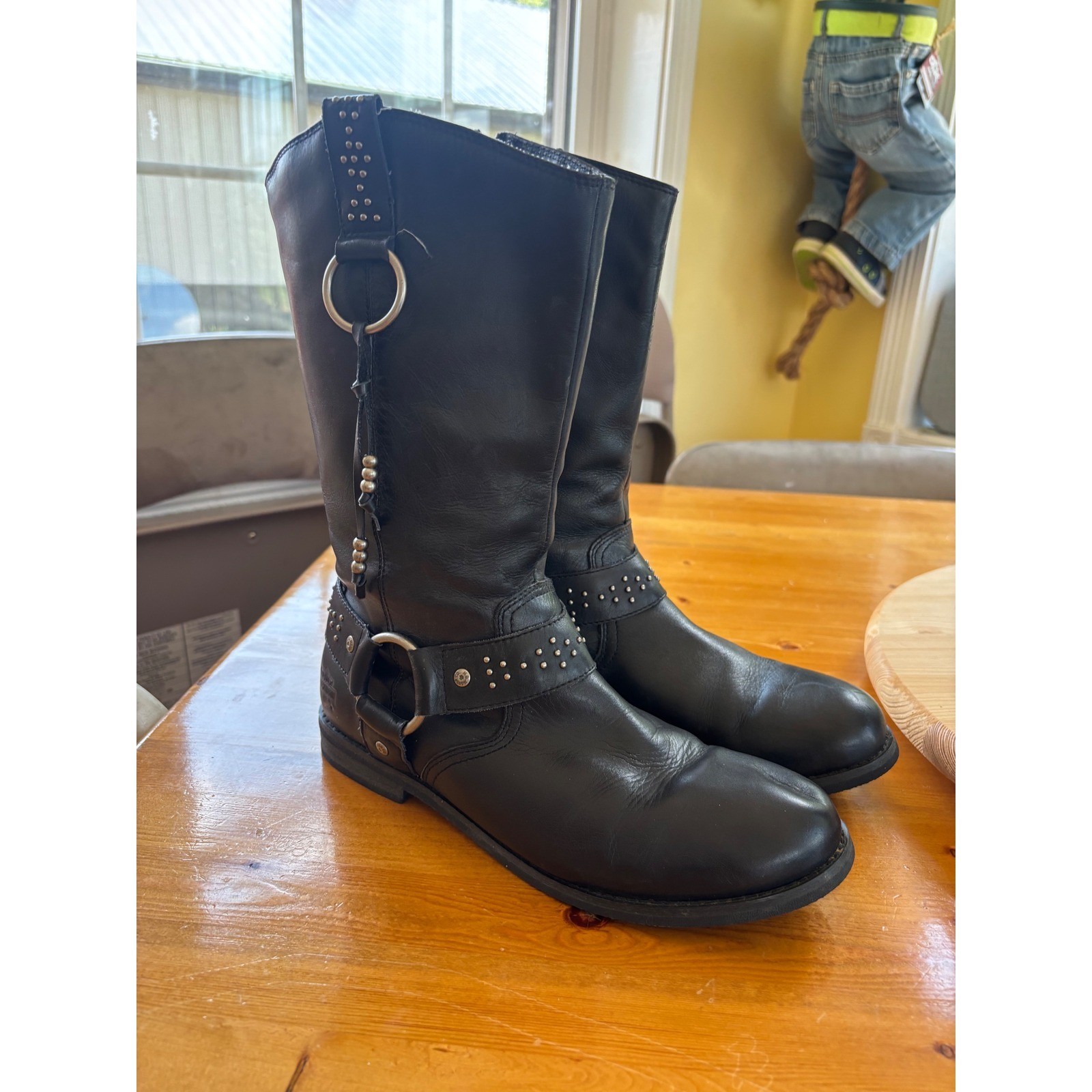 Harley-Davidson Womens Black Leather Harness Motorcycle Boots Studded Mid-Calf