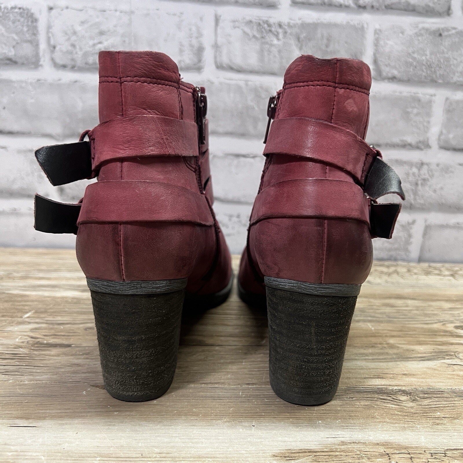 Josef Seibel Boots Womens 37 7 Brittany Strap Bootie Shoes Maroon Leather